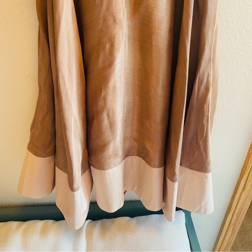 Anthropologie Conditions Tan Silk Blend Fit And Flare Embroidered Neckline Dress - Picture 9 of 12